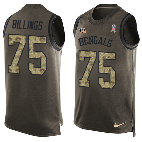 Men's Limited Andrew Billings Nike Jersey Green - #75 Salute to Service Tank Top NFL Cincinnati Bengals